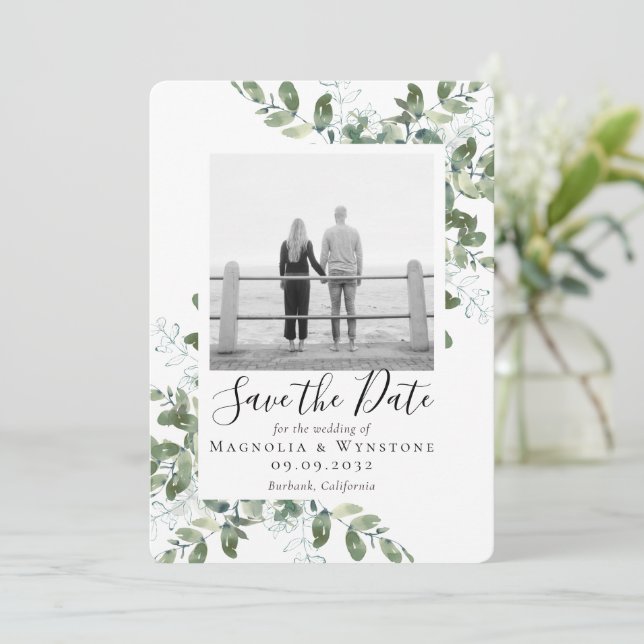 Eucalyptus Watercolor Wedding Save The Date (Standing Front)