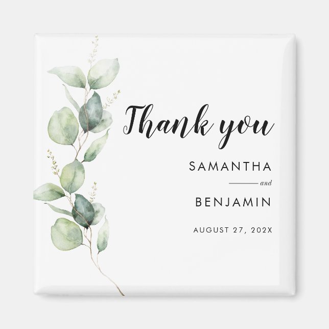 Eucalyptus Watercolor Wedding Thank You Favour Magnet (Front)