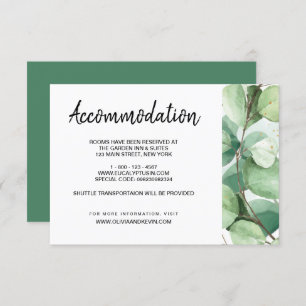 Eucalyptus wedding accommodations details card