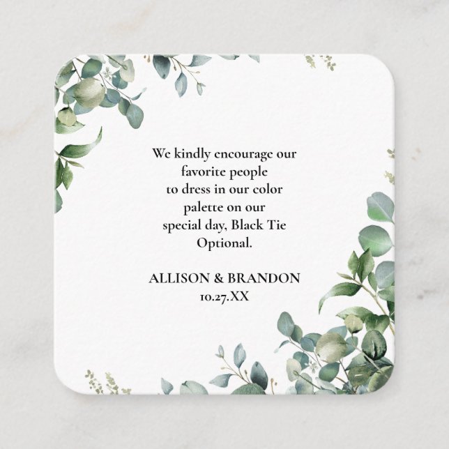 Eucalyptus Wedding Attire Dress Code Enclosure Card (Front)