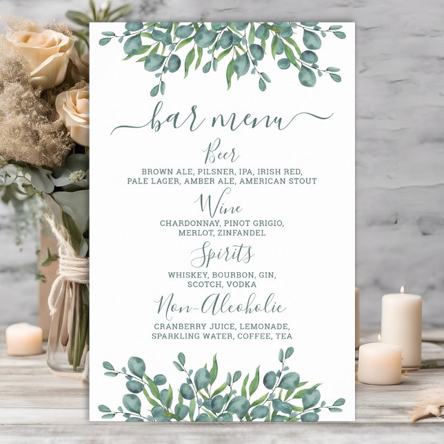 Eucalyptus Wedding Bar Personalised Drink Menu Poster (Creator Uploaded)