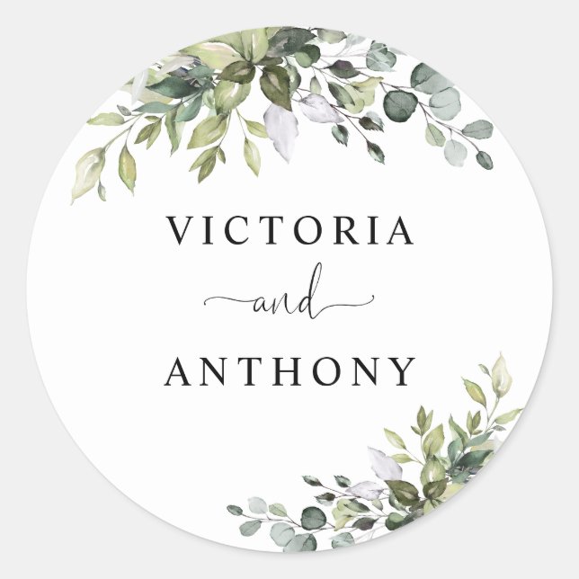 Eucalyptus Wedding Classic Round Sticker (Front)