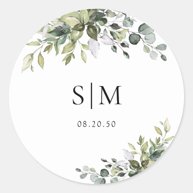 Eucalyptus Wedding Classic Round Sticker (Front)