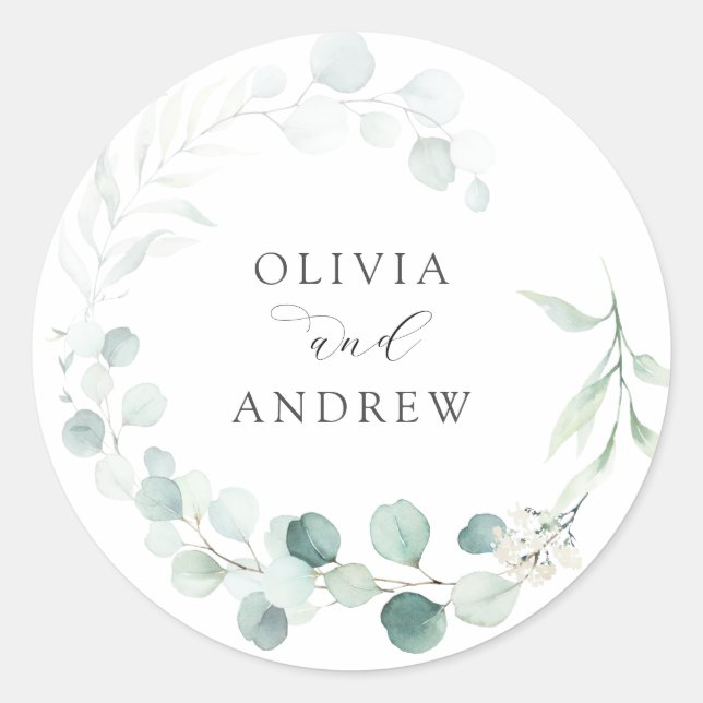 Eucalyptus Wedding Classic Round Sticker (Front)