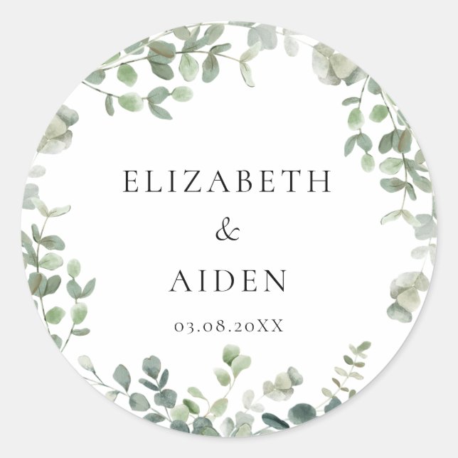 Eucalyptus Wedding Classic Round Sticker (Front)
