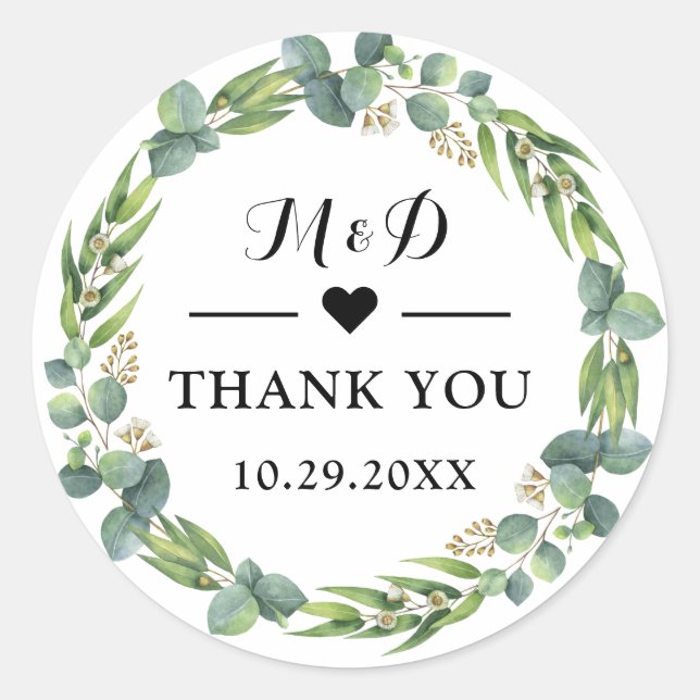 Eucalyptus wedding favour thank you classic round sticker (Front)