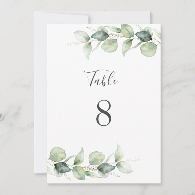 Eucalyptus Wedding Foliage Reception Table Number (Front)