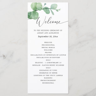 Eucalyptus Wedding   Greenery Botanical Ceremony Programme