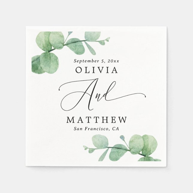 Eucalyptus Wedding | Greenery Garden Cocktail Napkin (Front)