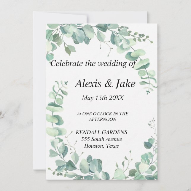 Eucalyptus Wedding Invitation  (Front)