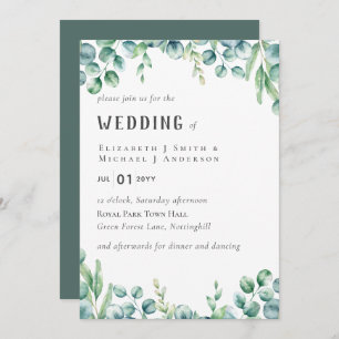 Eucalyptus Wedding Invitation Budget Greenery Leaf