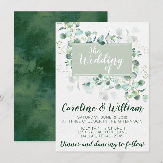 Eucalyptus Wedding Invitation Invite (Front/Back)