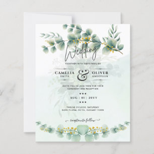 Eucalyptus Wedding Invitation Modern Greenery Gold
