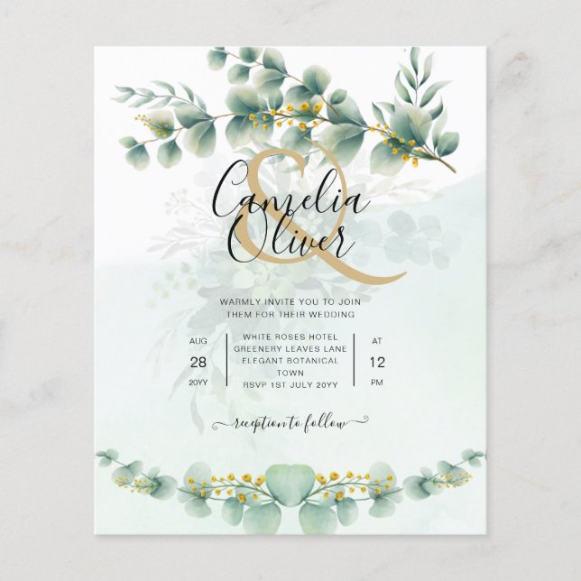 Eucalyptus Wedding Invitation Modern Greenery Gold Flyer (Front)