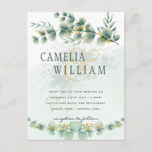 Eucalyptus Wedding Invitation Modern Greenery Gold Postcard