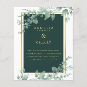 Eucalyptus Wedding Invitations Emerald Green Gold Flyer
