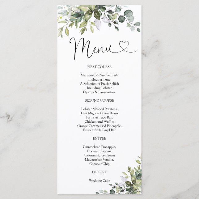 Eucalyptus Wedding Menu (Front)