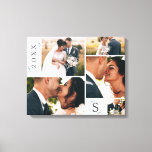 Eucalyptus Wedding Monogram Picture Collage Canvas Print<br><div class="desc">Simple Minimalist Eucalyptus Frame Wedding Monogrammed canvas wall art photo collage. Perfect for your spring or summer garden or outdoor themed wedding theme. In a soft subtle muted colour palette of teal aqua greens, pastel mint, dusty blue greys, and simple classic white. The elegant fonts can be changed by customising...</div>