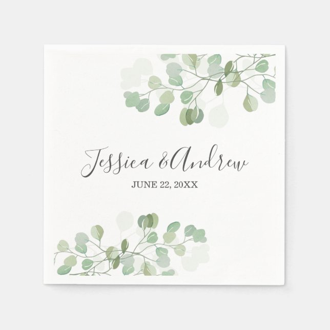 Eucalyptus Wedding Napkin Botanical Personalised (Front)
