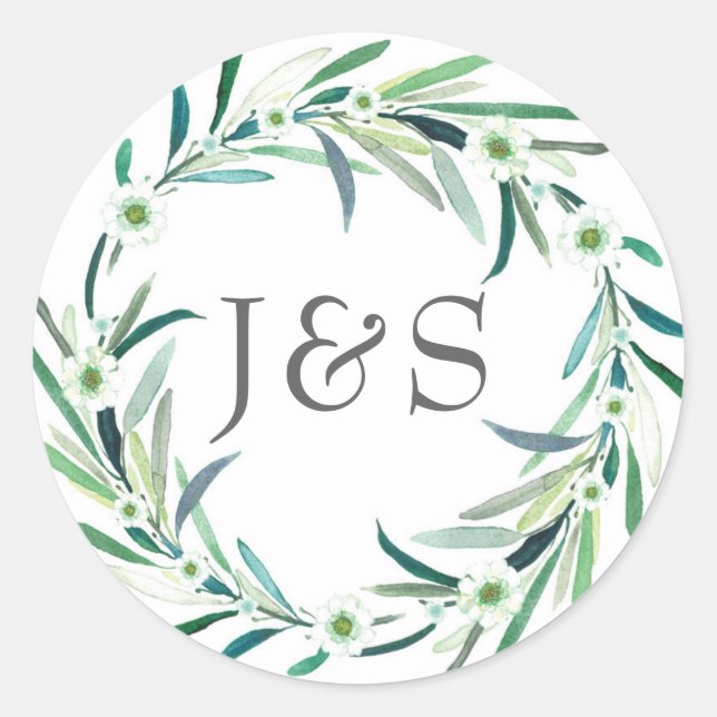 Eucalyptus wedding personalised initial stickers (Front)