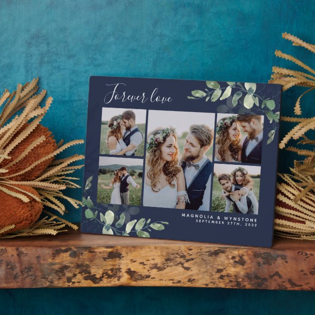 Eucalyptus Wedding Photo Collage Keepsake Plaque (Side)