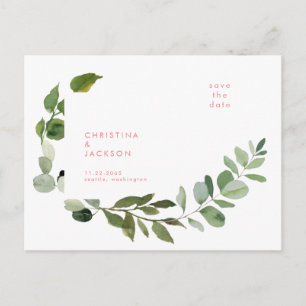  Eucalyptus Wedding  Pink Text Save the Date  Postcard