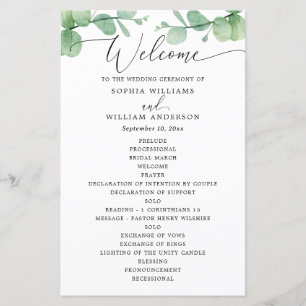 Eucalyptus Wedding Program   Outdoor Botanical 