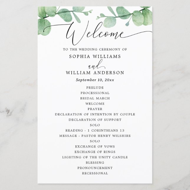 Eucalyptus Wedding Program | Outdoor Botanical  (Front)
