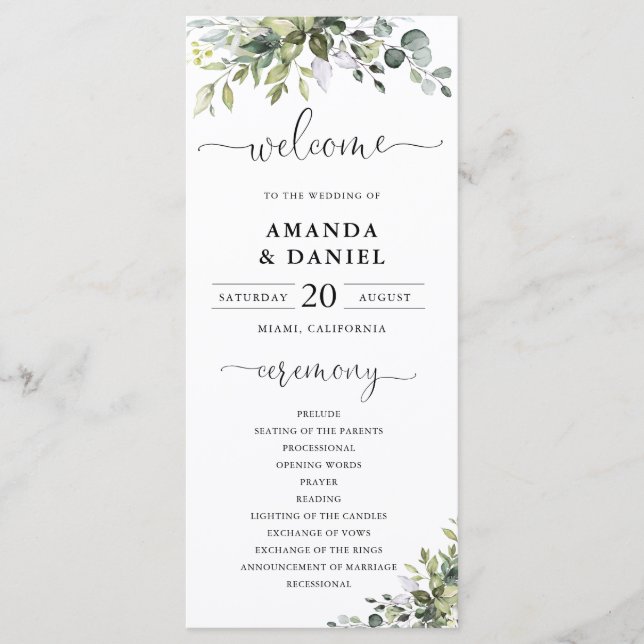 Eucalyptus Wedding Program Programme (Front)