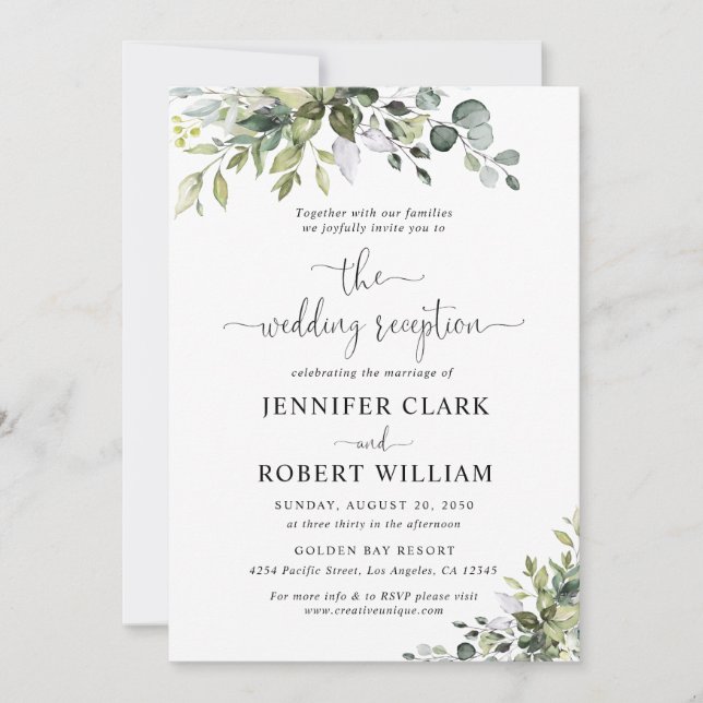 Eucalyptus Wedding Reception Invitation (Front)