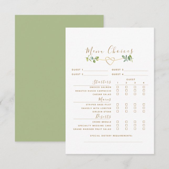Eucalyptus Wedding Reception Menu Enclosure Card (Front/Back)