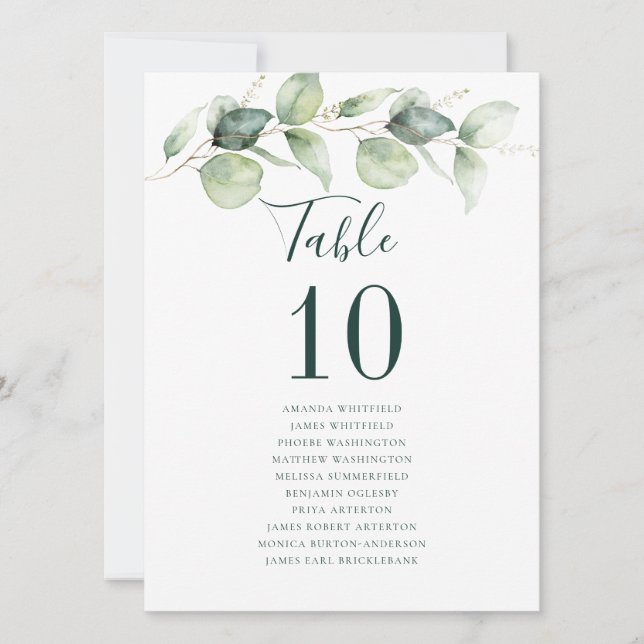 Eucalyptus Wedding Reception Table Number (Front)