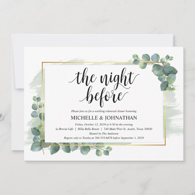 Eucalyptus Wedding Rehearsal Dinner Invitation (Front)