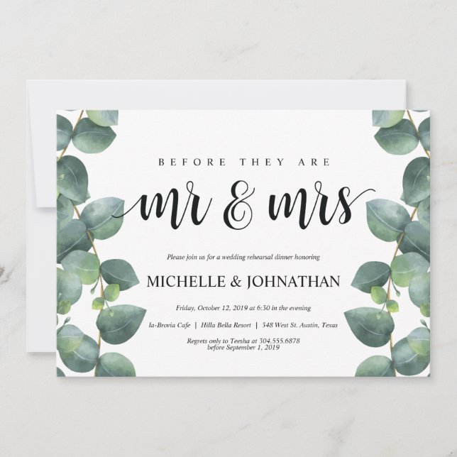 Eucalyptus Wedding Rehearsal Dinner Invitation (Front)