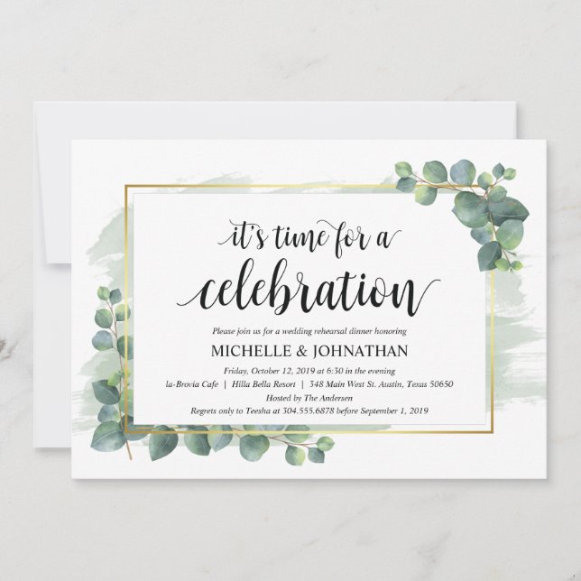 Eucalyptus Wedding Rehearsal Dinner Invitation (Front)