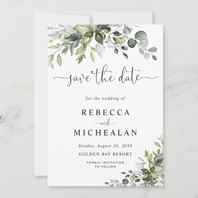 Eucalyptus Wedding Save The Date Invitation (Front)