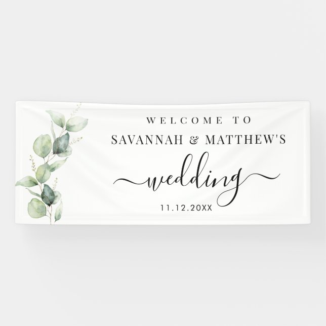 Eucalyptus Wedding Script Greenery Banner (Horizontal)
