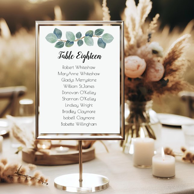 Eucalyptus Wedding Seating Table Number Names List (Creator Uploaded)