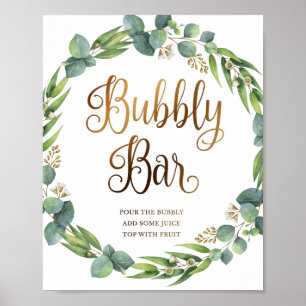 Eucalyptus wedding sign for bubbly bar
