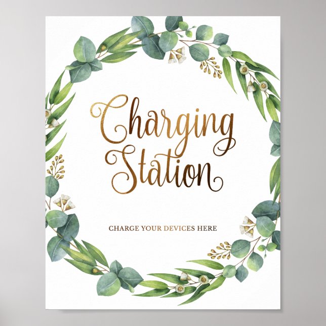 Eucalyptus wedding sign for charging station (Front)