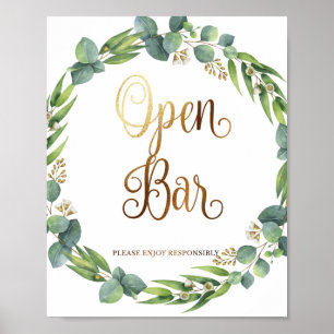 Eucalyptus wedding sign for open bar