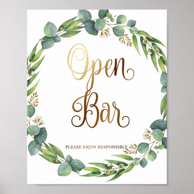 Eucalyptus wedding sign for open bar (Front)