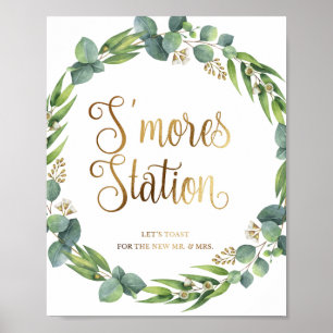 Eucalyptus wedding sign for s'mores station