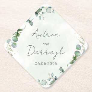 Eucalyptus Wedding Square Paper Coaster 1001A