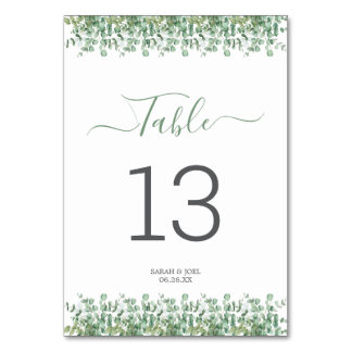 Eucalyptus Wedding Table Number