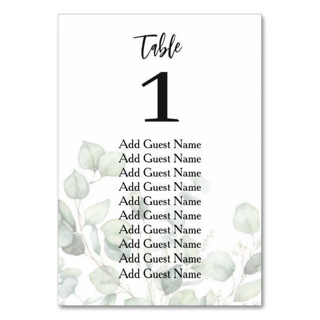 Eucalyptus Wedding Table Number Seating Chart (Front)