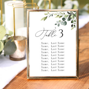Eucalyptus Wedding Table Number Seating Chart Card
