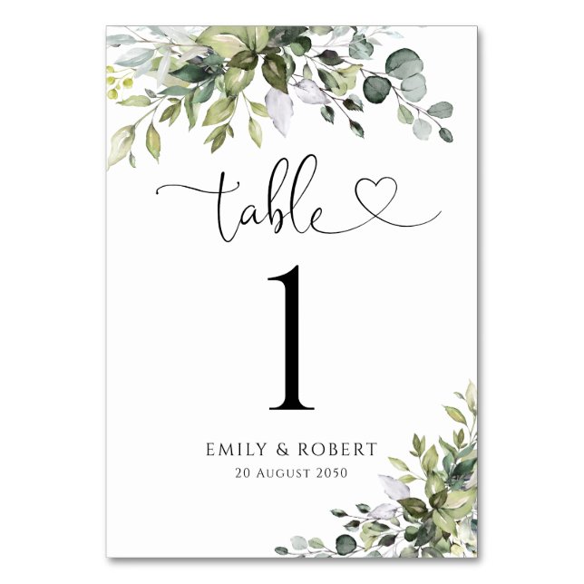 Eucalyptus Wedding Table Numbers (Front)