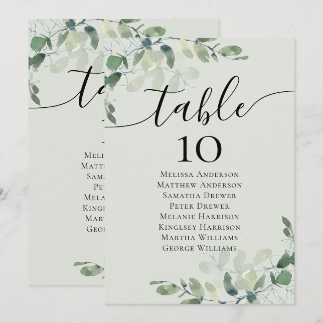 Eucalyptus Wedding Table Seating Chart (Front/Back)