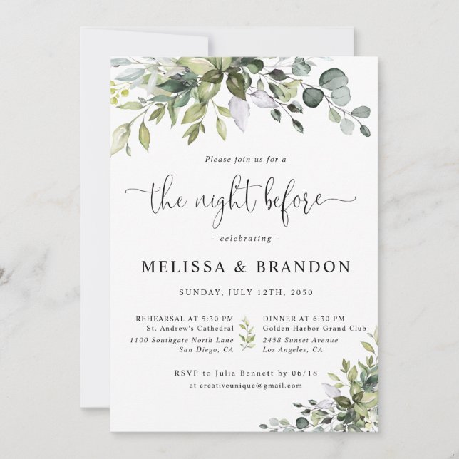 Eucalyptus Wedding The Night Before  Invitation (Front)